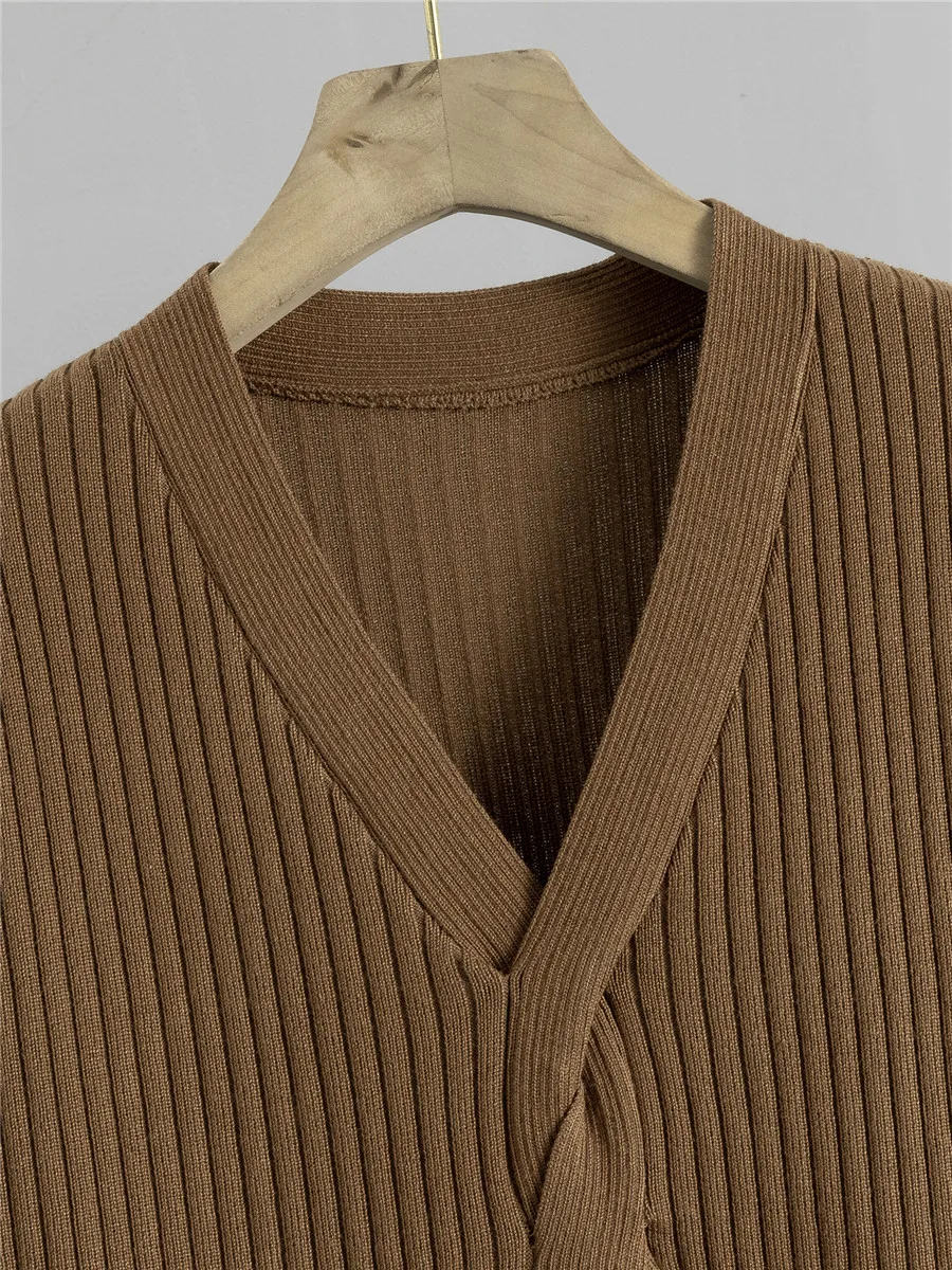 Повседневный шикарный вязаный комплект из 2 предметов Женский свитер с V-образным