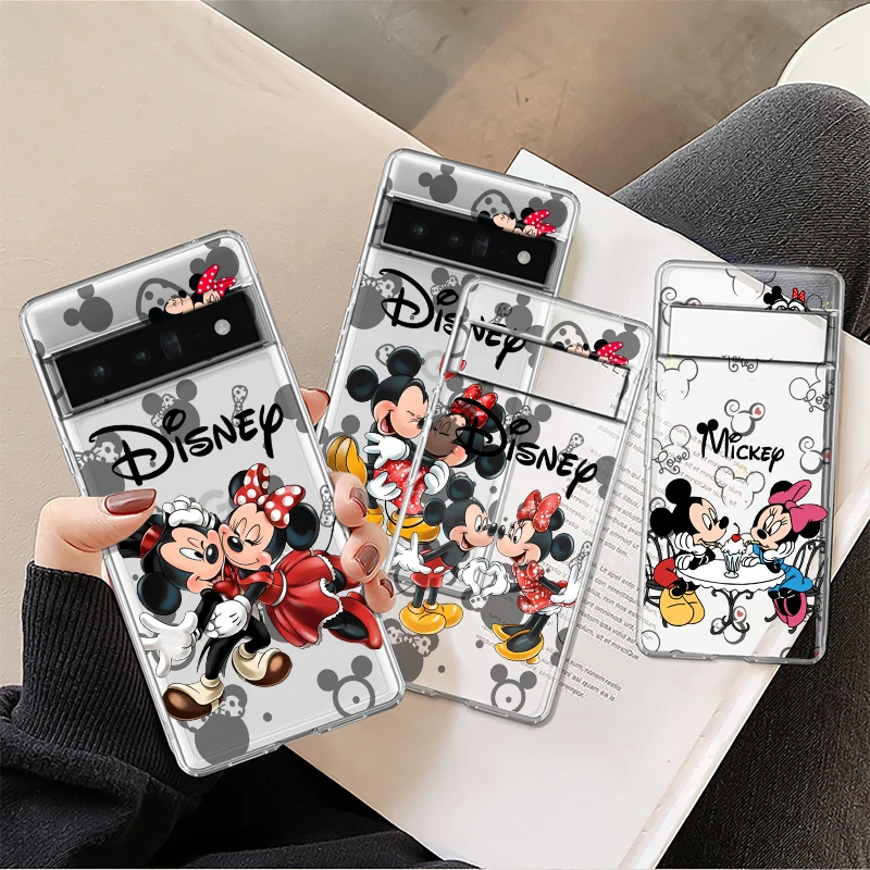 

Disney Mickey Minnie Love For Google Pixel 8 7 6 Pro 6a 5 5a 4 4a XL 5G Transparent Phone Case Cover Shell