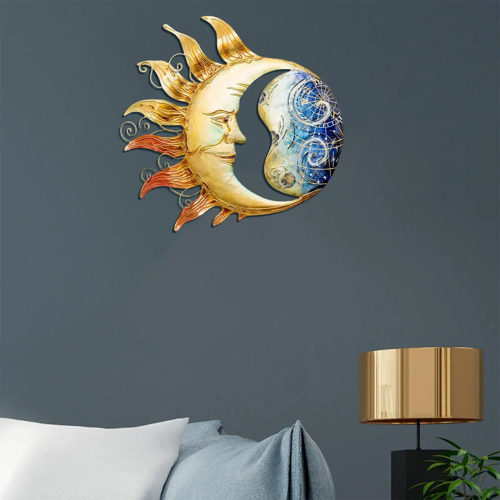 

Настенное украшение с изображением Солнца и Луны, декоративное украшение для стен яркого цвета, из металла