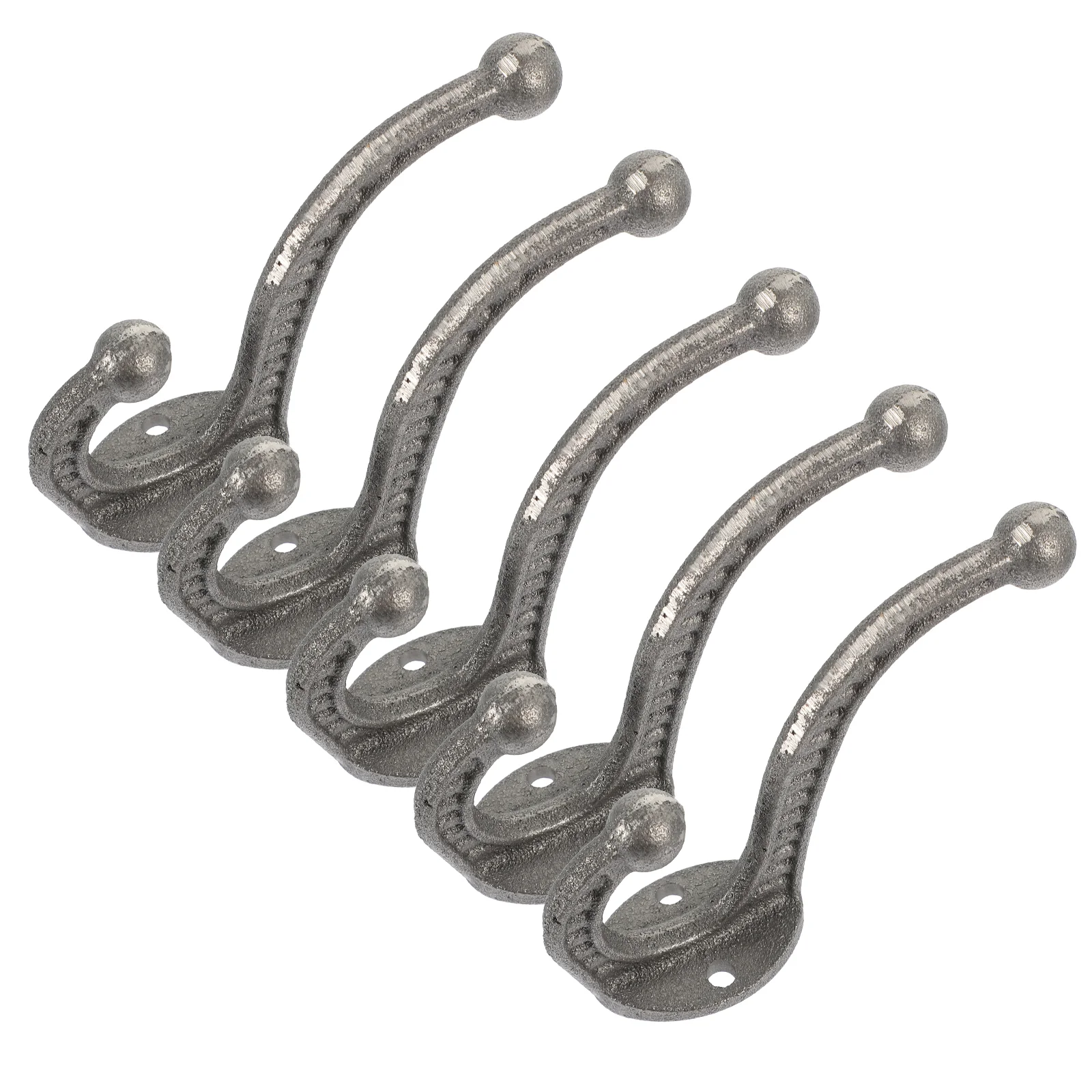 

5 Pcs Double Cast Iron Hook Large Wall Hooks Decorative Coat Metal Heavy Duty Hat Hanger