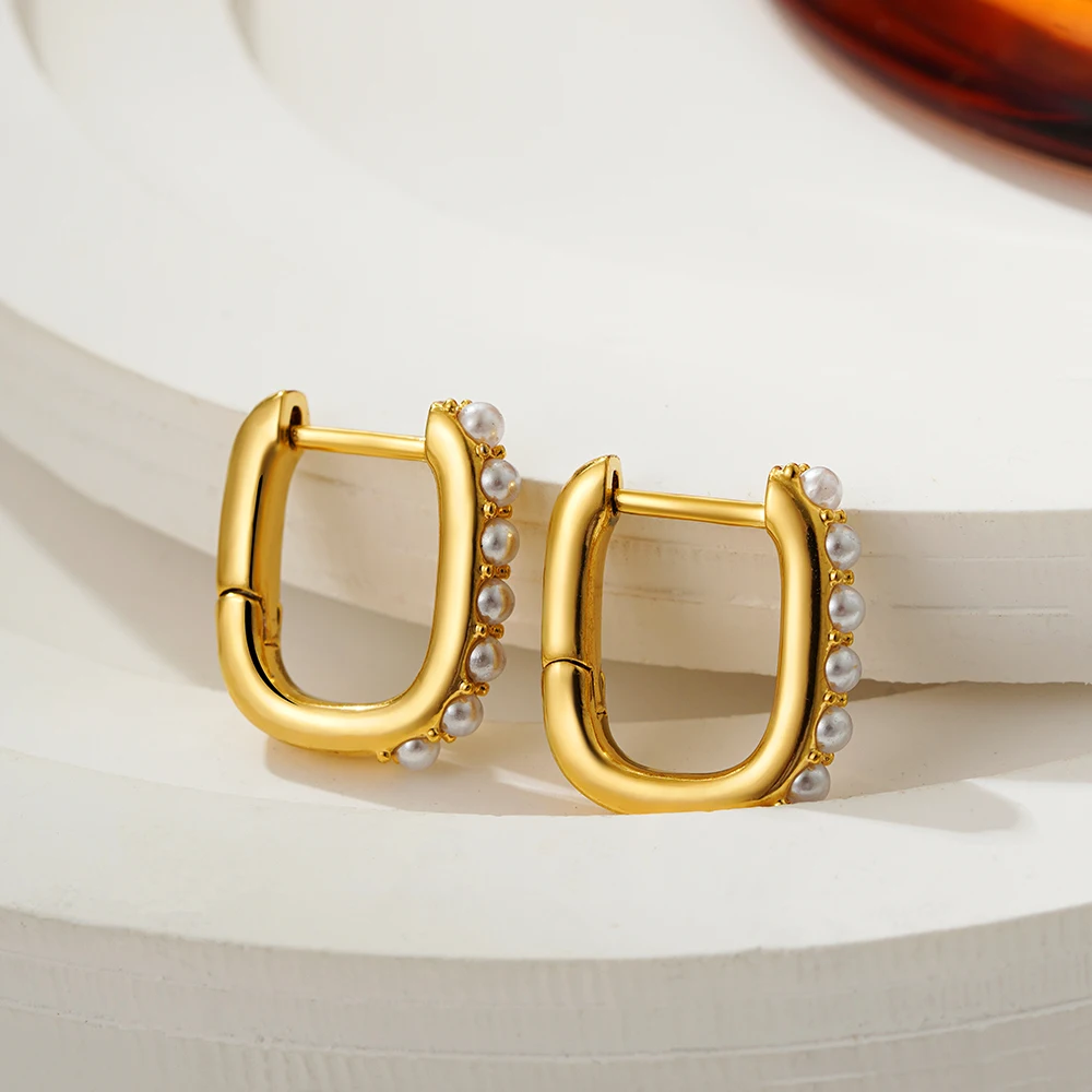 Элегантные геометрические серьги Huggie с имитацией жемчуга гипоаллергенные