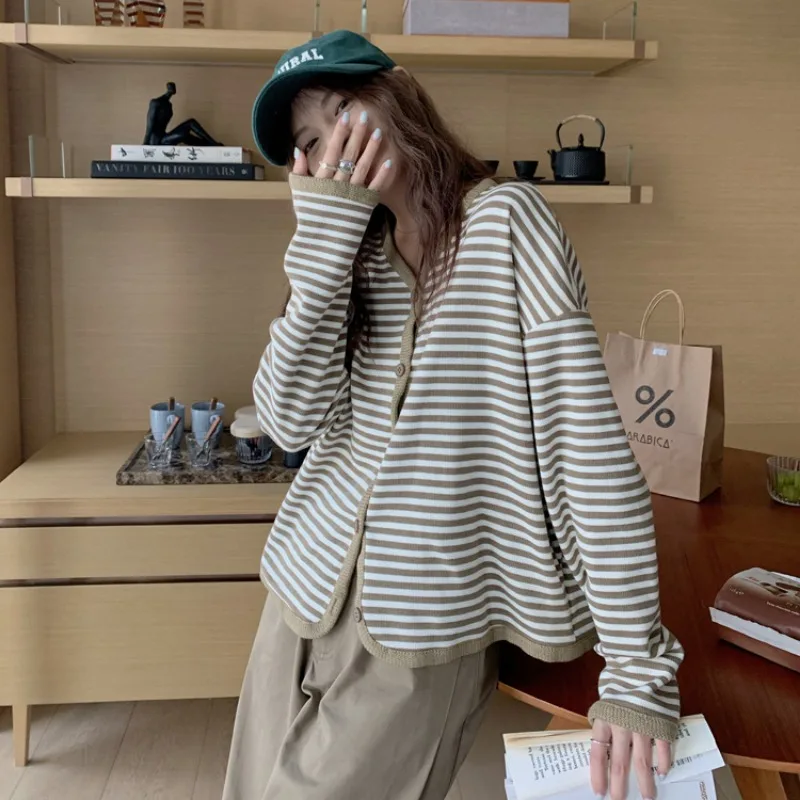 Женский полосатый кардиган в японском стиле новые весенние модные повседневные