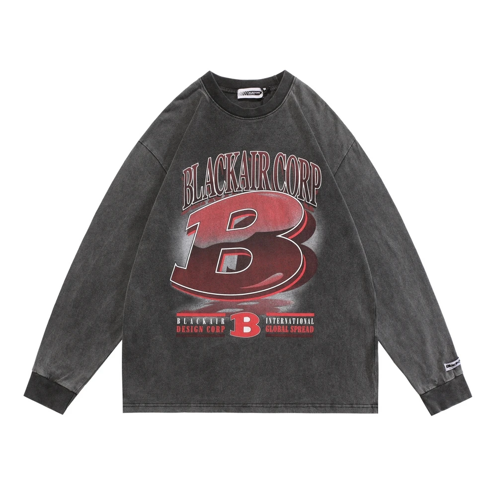 

Футболка мужская оверсайз с длинным рукавом, пуловер с абстрактным принтом букв, свитер в стиле хип-хоп, одежда в стиле унисекс