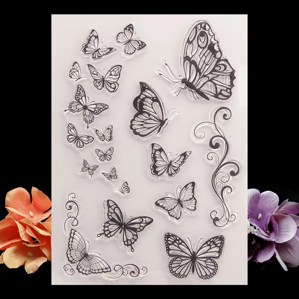 

Новые прозрачные силиконовые штампы с бабочками для самостоятельного скрапбукинга, штамп для настроений, резиновый фон для фотоальбома, изготовления открыток