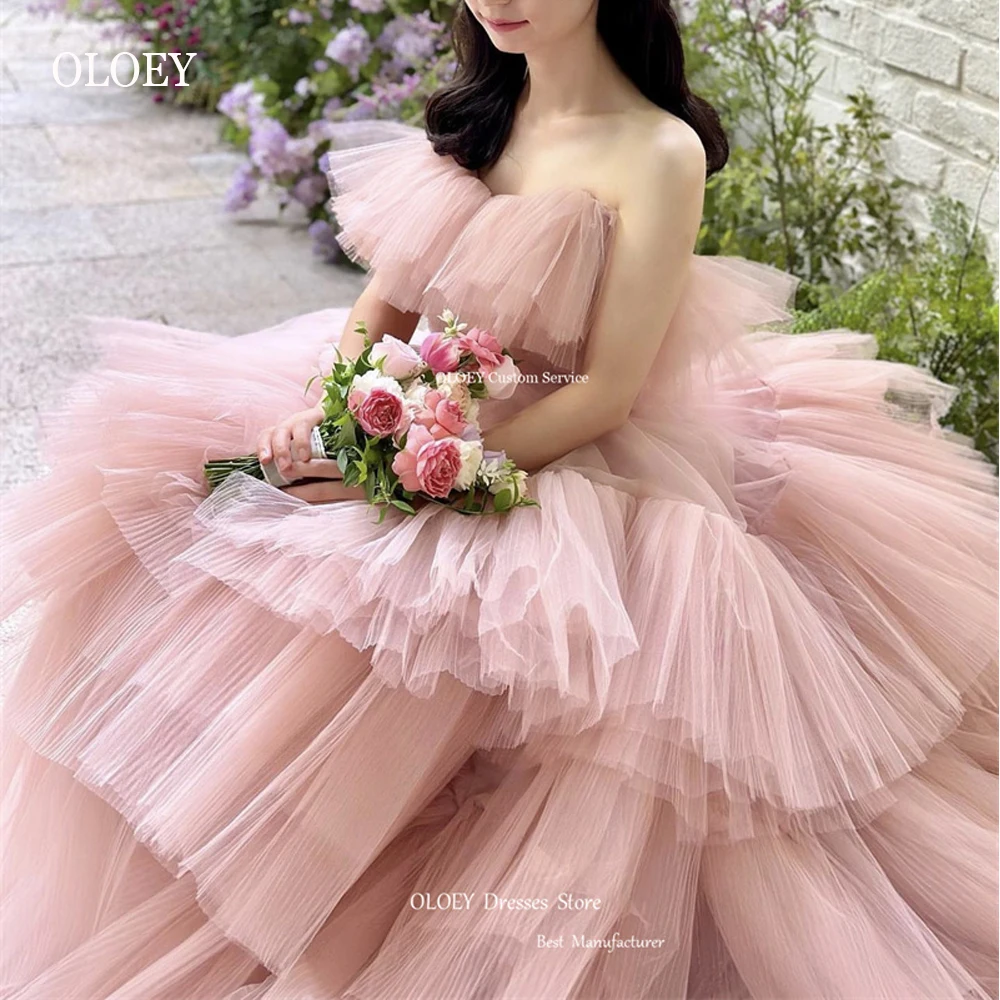 

OLOEY, Розовые Свадебные платья принцессы с оборками в несколько рядов, вечерние бальные платья, корейское стандартное платье, Тюлевое платье для невесты, сада, фотосессии