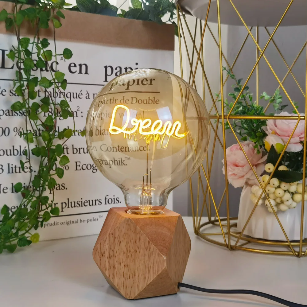 Retro Edison Creative Letter Lamp Warm Home Decoration 4W 220V E27 110V E26  Large Screw Dimmable LED Filament Lamp