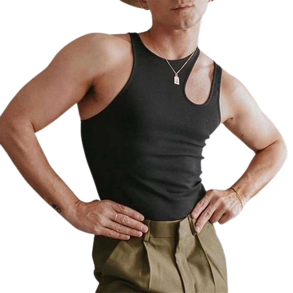 

Male Tanks Solid Summer Casual Hollow Out Sleeveless Vest Tank Top Gym Clothing Man Tees T-shirts Ropa Para Hombre