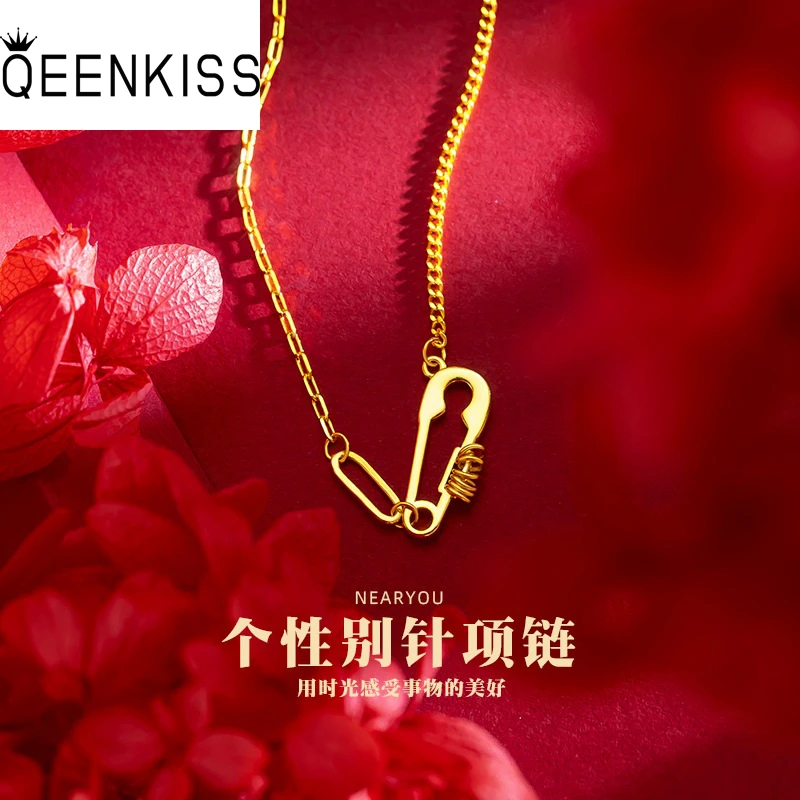 

QEENKISS NC5342 FineJewelry Wholesale WomanGirlfriend Bride Mother Party Birthday Wedding Christmas Gift Clip 24KT Gold Necklace