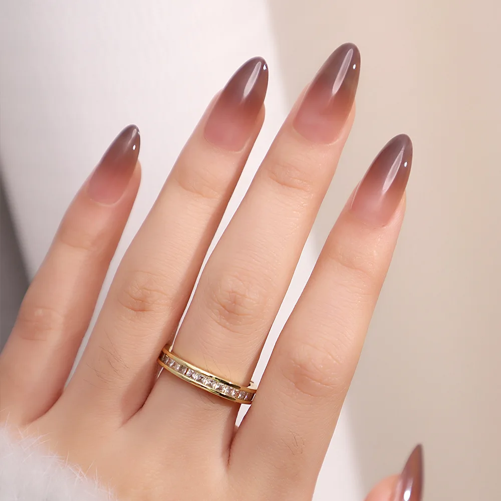 Ins стиль шоколадно-коричневые градиентные накладные ногти нажимные заостренные