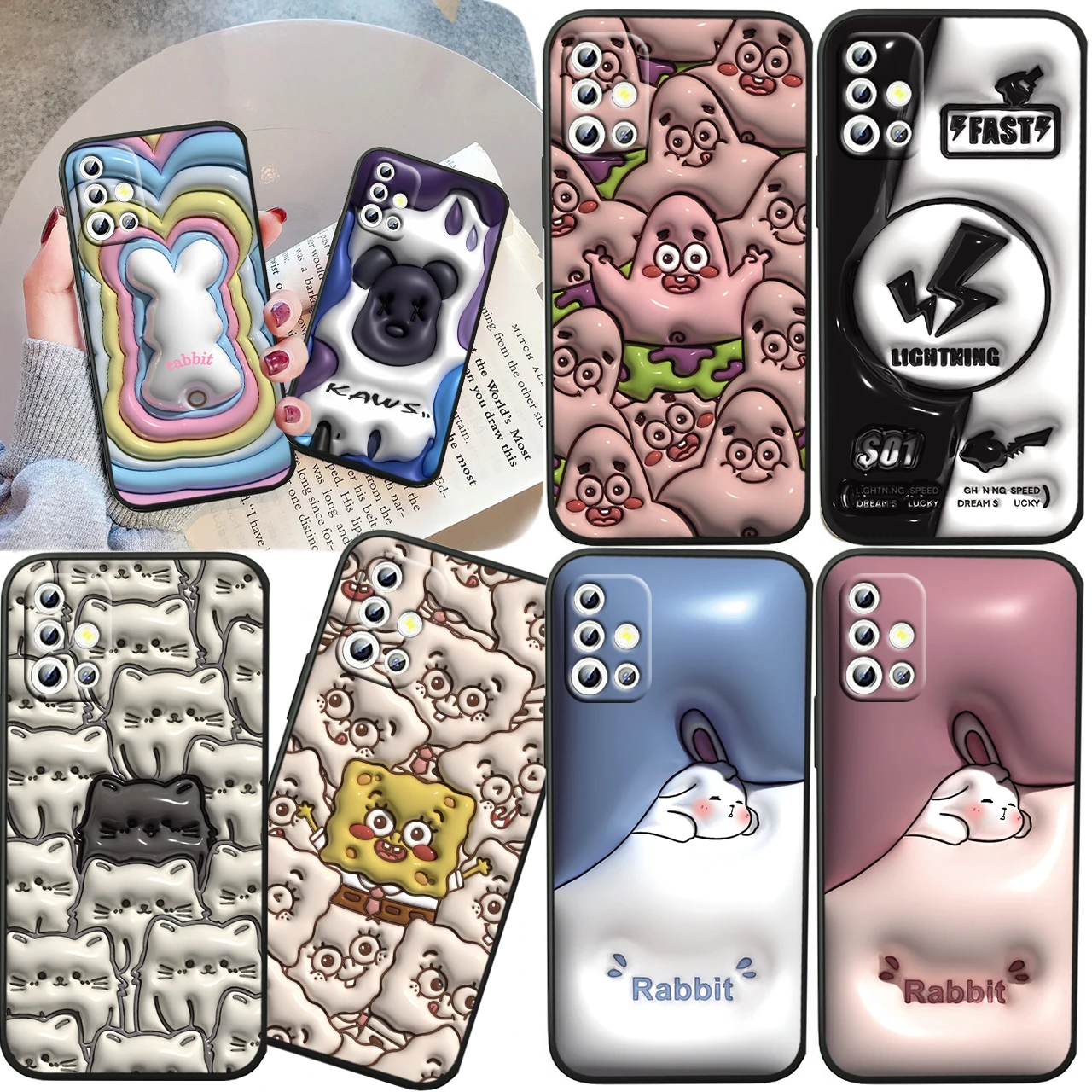 

3D Vision Rabbit Naive Cute For Samsung A04S A81 A91 A71 A51 A41 A31 A12 A21S A01 4G 5G Silicone Soft Black Phone Case
