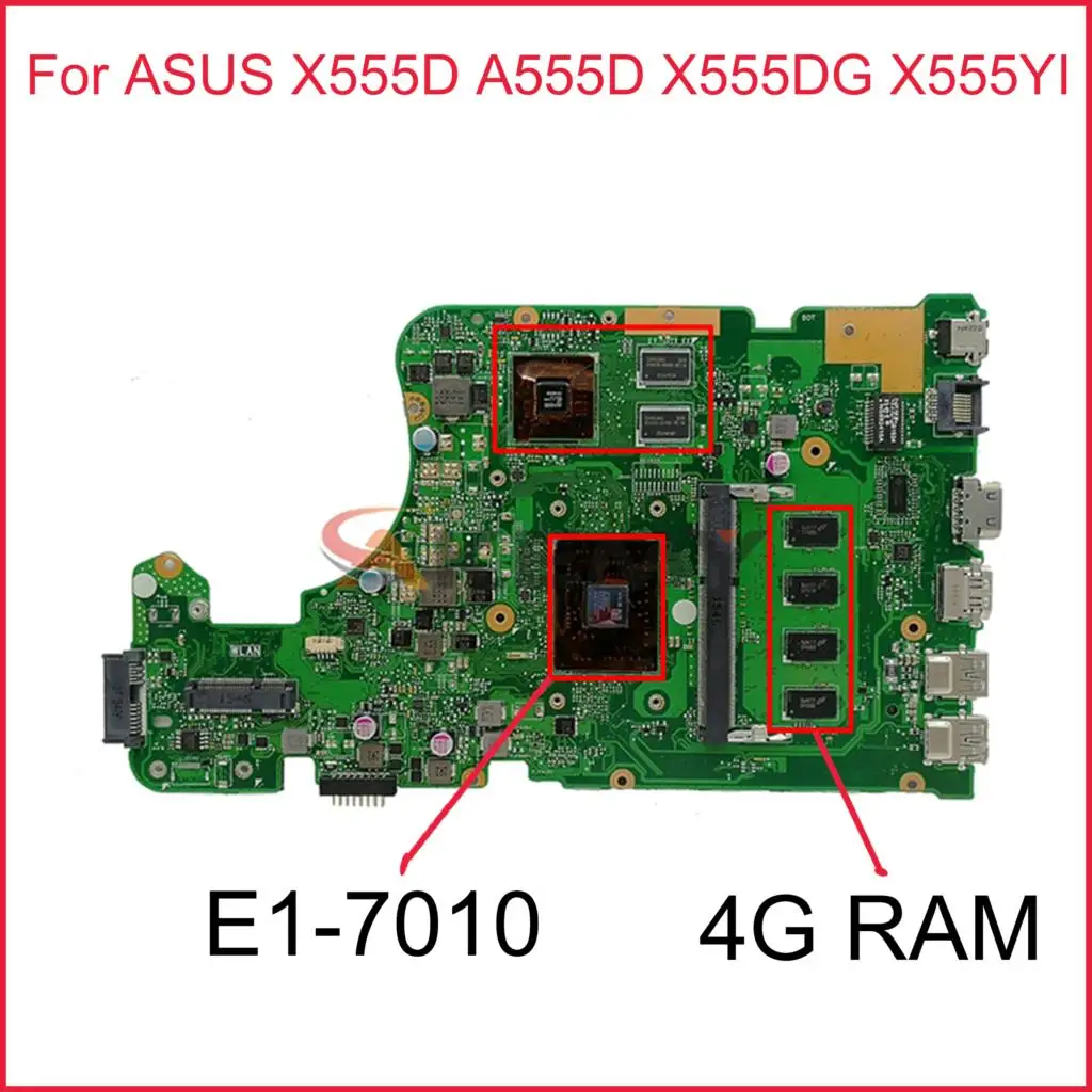 

Процессор X555YI E1-7010 4 Гб ОЗУ, материнская плата REV2.0 для ASUS X555D A555D X555DG X555YI, протестированная Рабочая Материнская плата ноутбука