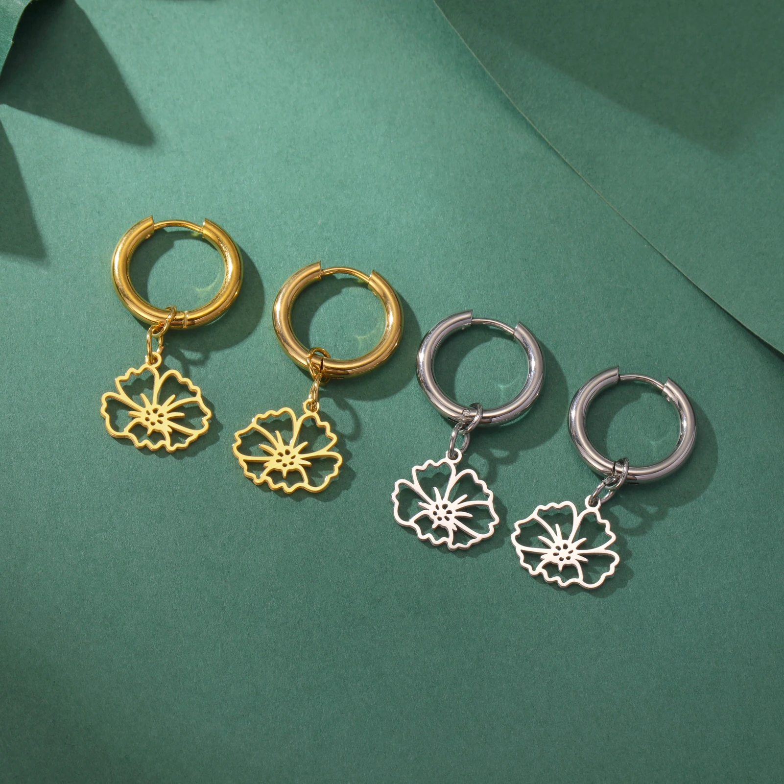 Месяц рождения цветы висячие серьги для женщин нержавеющая сталь обруч