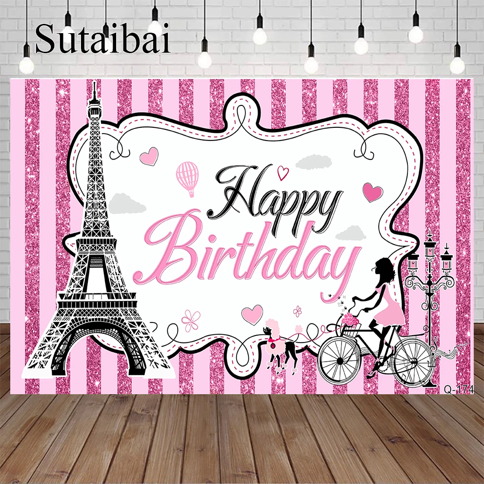 

Birthday Photocall Pink Paris Eiffel Tower Flowers Chandelier Custom Photography Backdrops Baby Newborn Backgrounds Prop