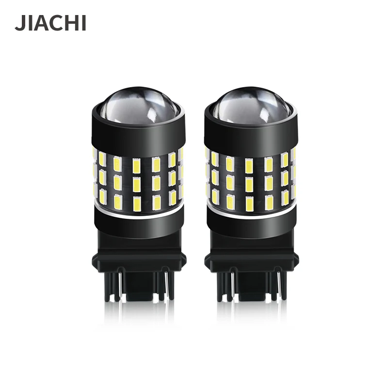 

JIACHI 2 шт. T25 3157 Высокая мощность P27/7 Вт 3156 P27W светодиодный Автомобильная лампочка сигнала светильник DRL дальнего света 3014 чип 54SMD белый DC12V-24V
