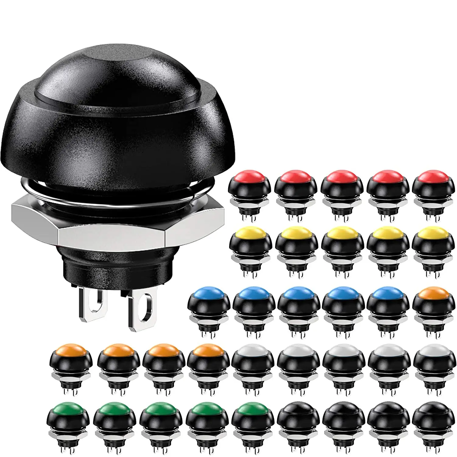 

10 PCS Waterproof Momentary Push Button Switch 12MM Normal Open(NO) Mini Micro Switch ON-Off 125V 3A (7 Colors)