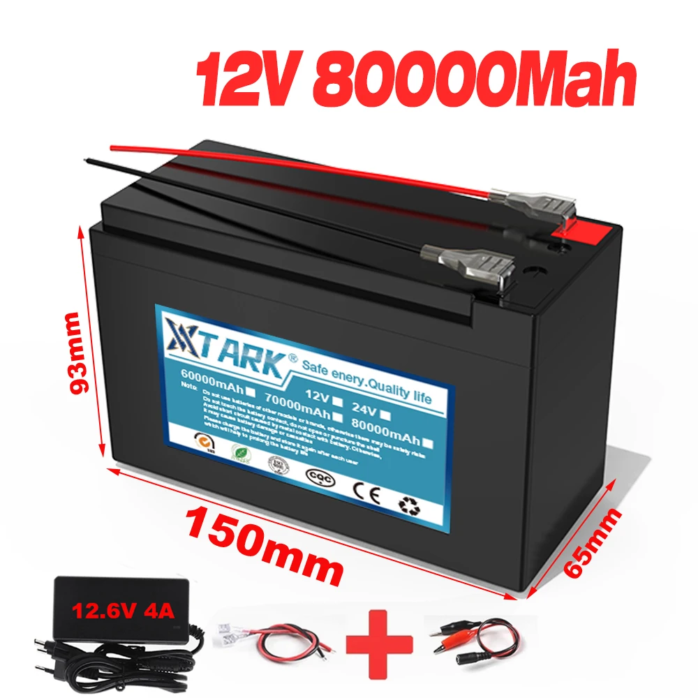 

12v 18650 Li-ion rechargeable battery pack DC 12.6V 80Ah battery with EU plug + 12.6v 1a charger + cr123a DC bus head cable