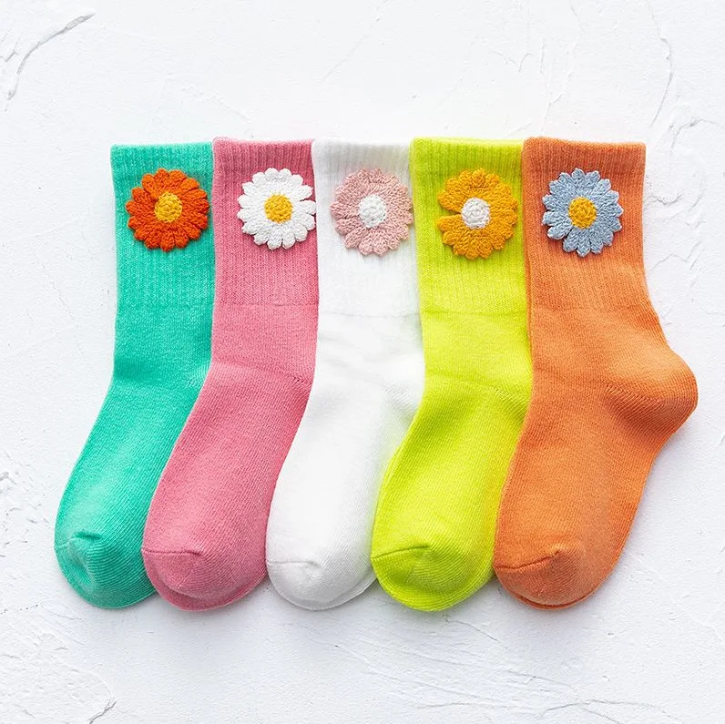 RiniKinda 5 Pairs/pack Autumn New Children's Socks Cute Cartoon Baby Cotton Socks For Boys Girls Princess Japanese Tube Socks