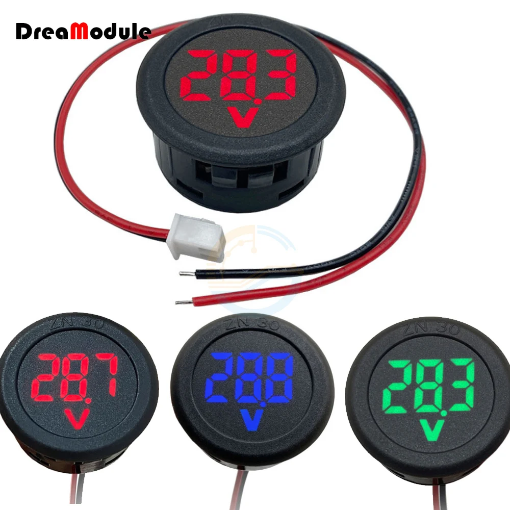 

амперметр амперметр цифровой 12v СВЕТОДИОДНЫЙ цифровой дисплей, Круглый двухпроводной Вольтметр постоянного тока 4-100 в, цифровой вольтметр, ...