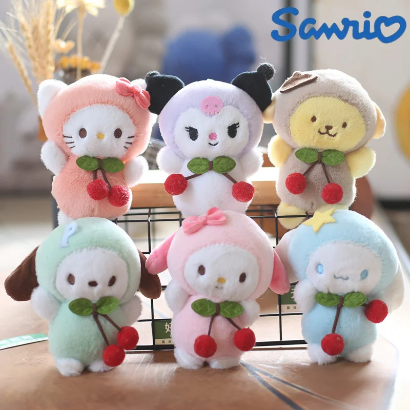 

6 шт. НОВЫЙ Sanrio Kawayi Cherry Kuromi My Melody Cinnamoroll Purin Dog кукла-подвеска плюшевая игрушка, украшение, милый подарок