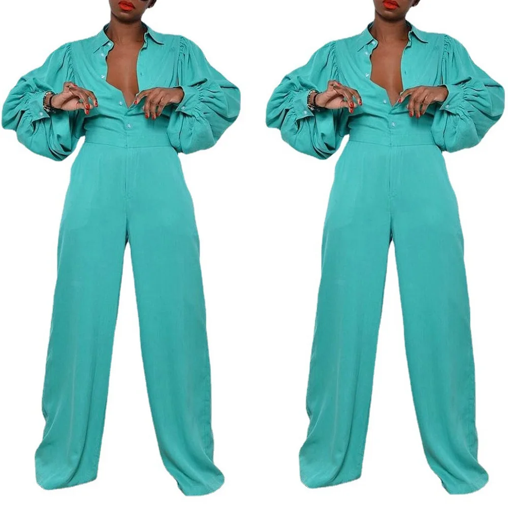 

Chiclover S-5XL Lantern Sleeve Elegant Woman Jumpsuits Loose Solid Color Button Casual One Piece Outfit Wholesale Dropshipping