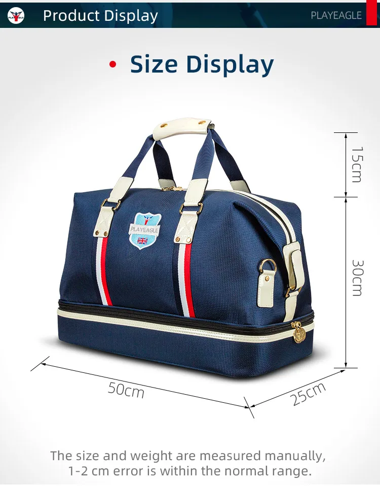 PLAYEAGLE Golf Clothing Bag Nylon Waterproof Hard Bottom Blue Boston Outdoors Golf Travel Bag Shoe Layer