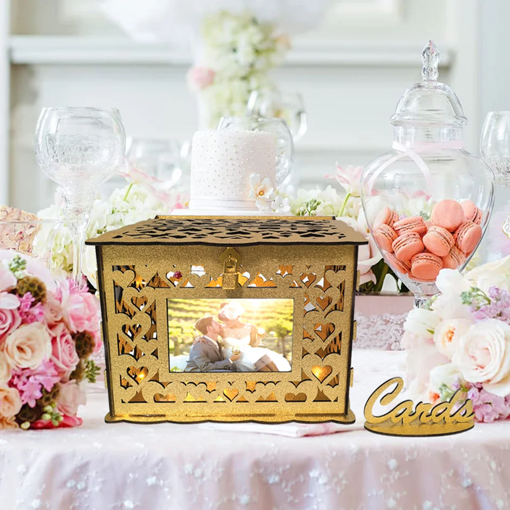 

Greeting Cards Container Wedding Holder Blessing Wood Anniversary Gold Picture Frame