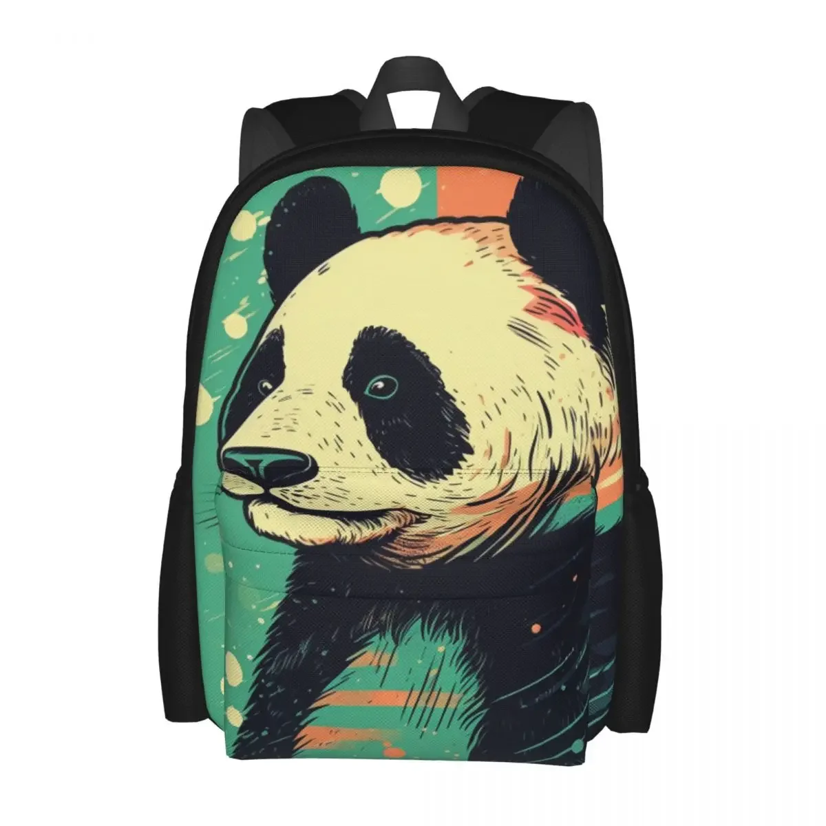

Panda Backpack Flat Illustration 70s Teen Polyester Travel Backpacks Large Fashion School Bags Rucksack