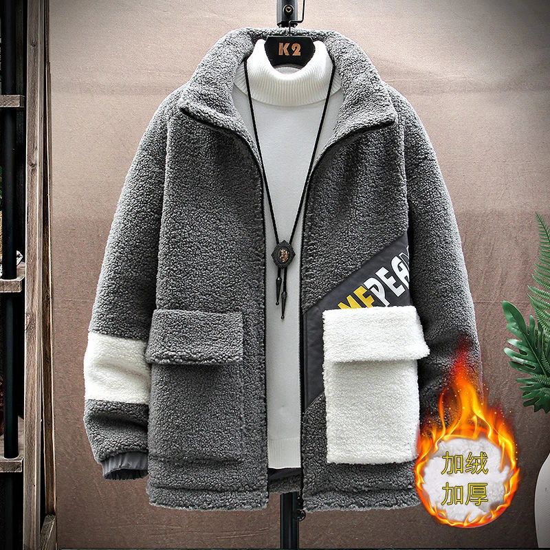 Granular Fleece Jacket Men's Tide Brand 2022 New Lamb Hair Thickening Winter Wear Hooded Winter Menswear