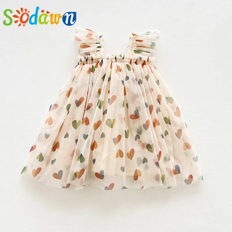 

Sodawn Summer Strap Mesh Princess Dress Printed Party Birthday Dress For Girl Clothes Children Clothes