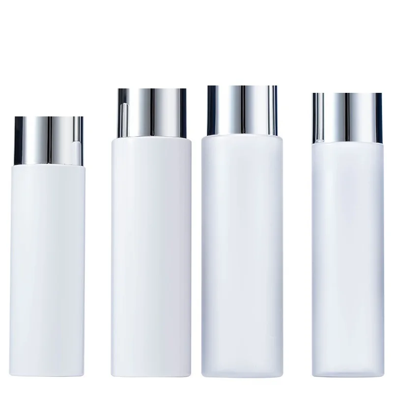 

10pcs Plastic Toner Bottle White PET 100ml 150ml 200ml Shiny Silver Screw Lid Empty Liquid Cosmetic Refillable Bottles