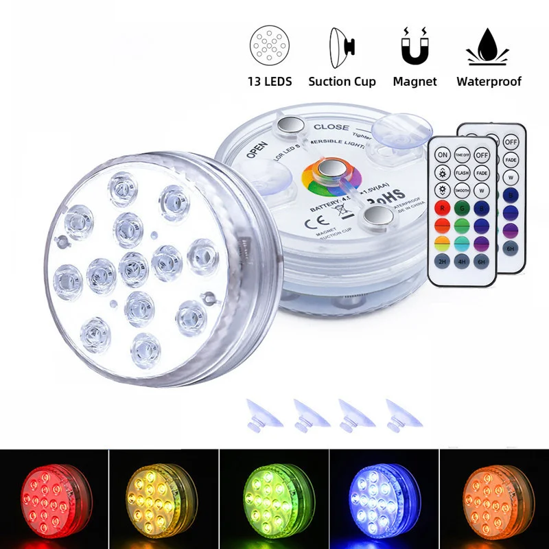 

13 LEDs Underwater Light 16 Colors Submersible Lights RGB IP68 Waterproof Swimming Pool Light 21 Key RF Remote Control Pond Vase