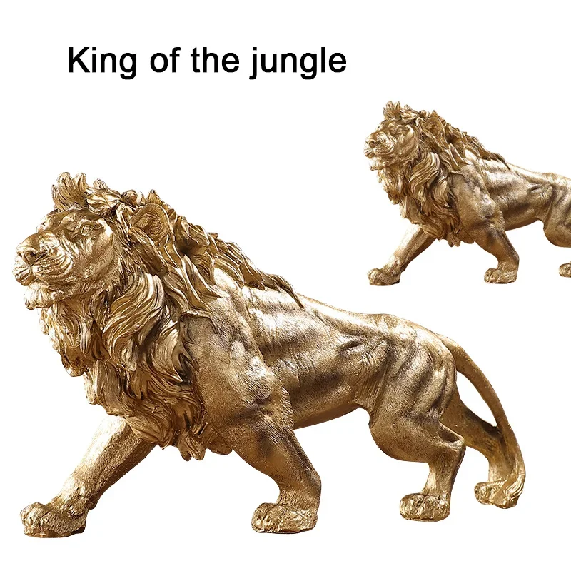 

Golden Lion King Figurine Grassland Lion Statue Desktop Animal Crafts Ornaments Living Room Office Decoration Gifts