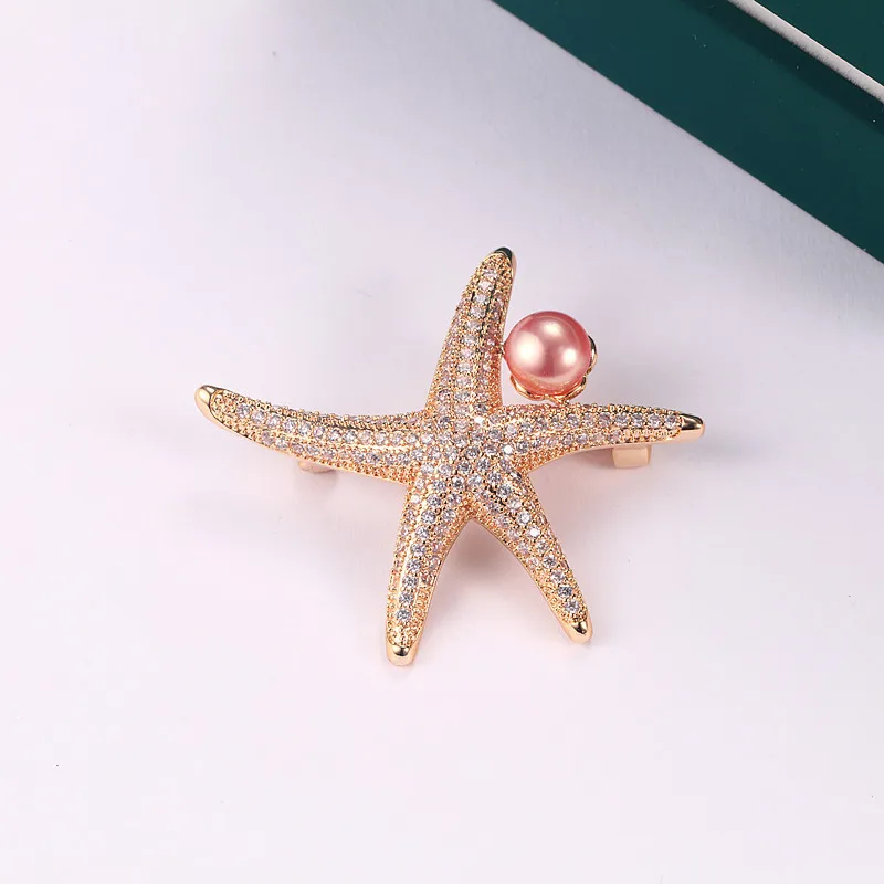 

Starfish Fashion Pearl Brooch for Woman Female Rhinestone Scarf Buckle Breastpin Freshwater Pearl Ornament Lovely Girls' Gift
