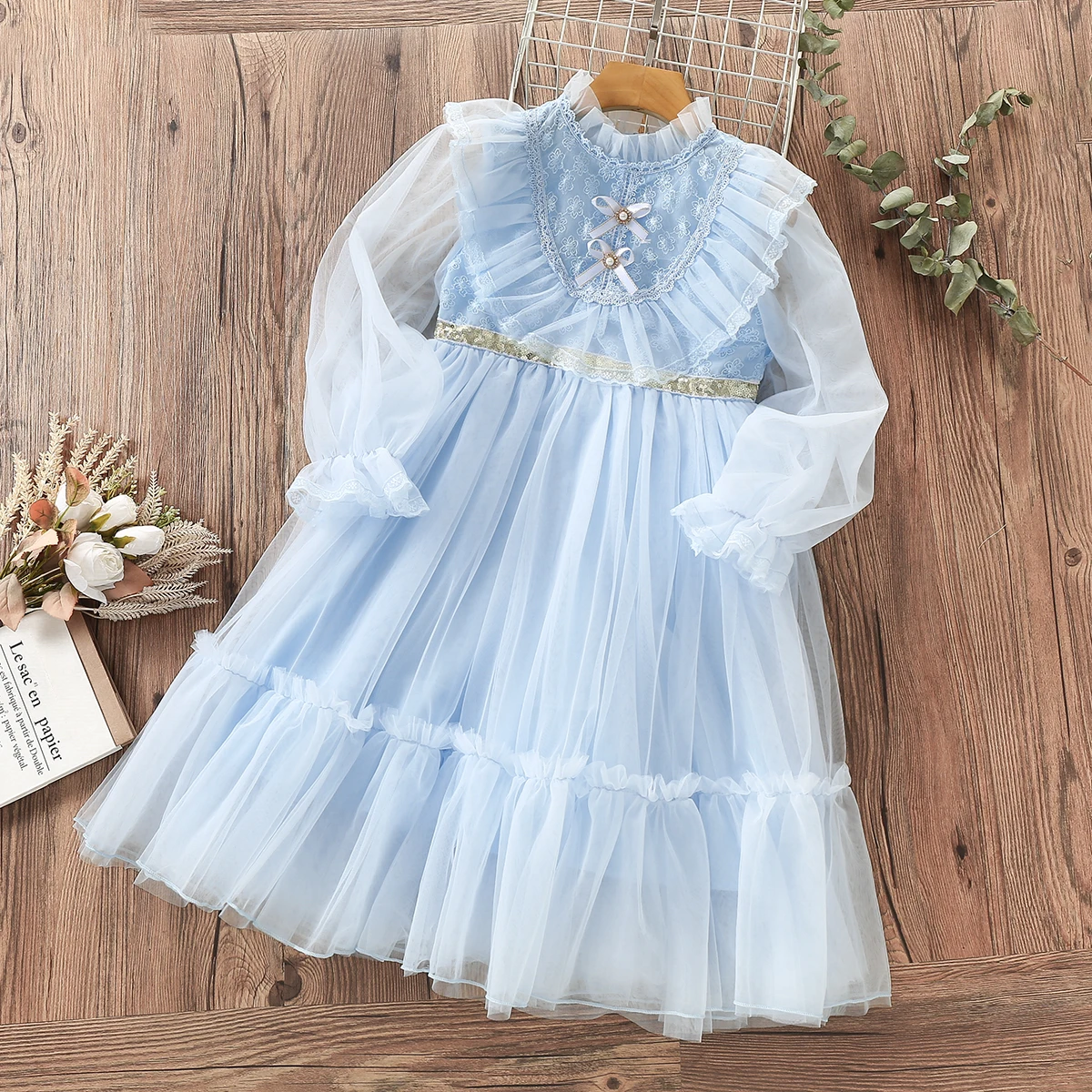 

Длинное кружевное платье с цветочным принтом, на возраст 6-14 лет