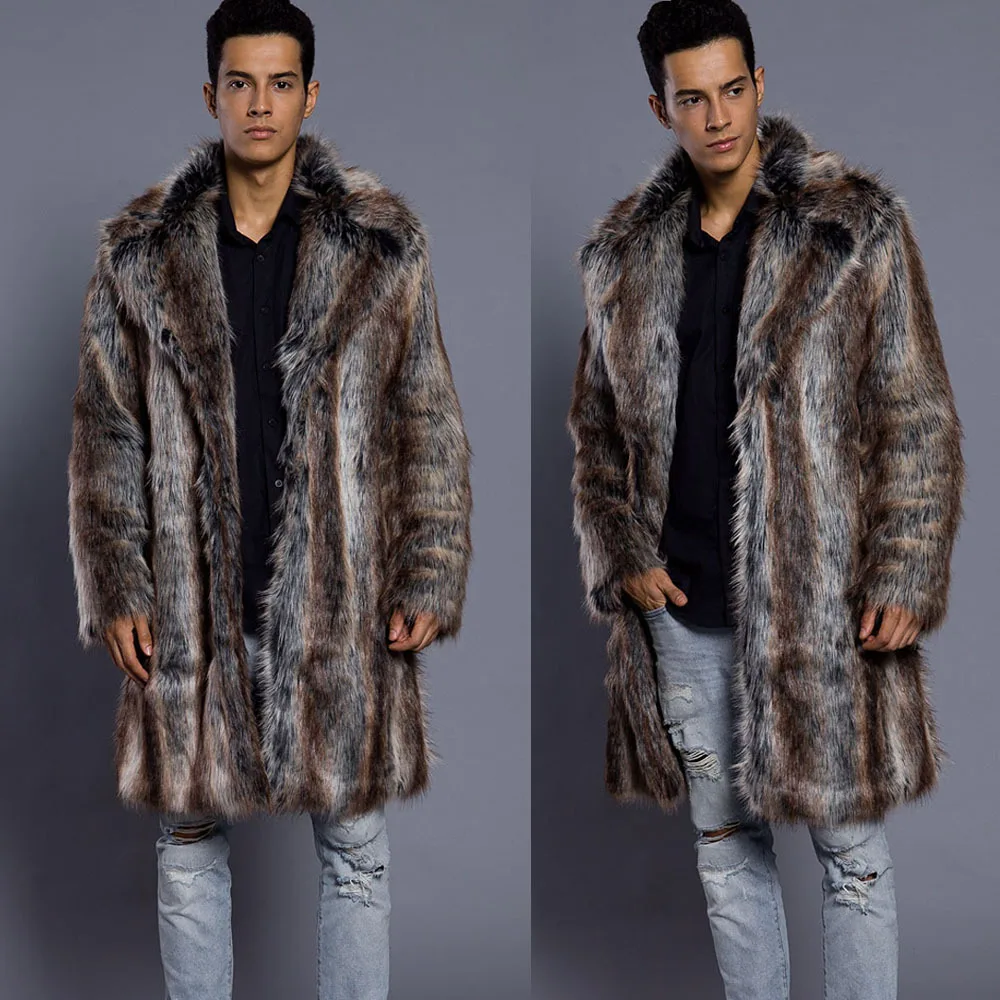 Autumn And Winter Men's Faux Fur Coat Korean Fashion Slim Clothing Brown Fluffy Warm Coat Casual Male Top Thermal Jacket LOOSE