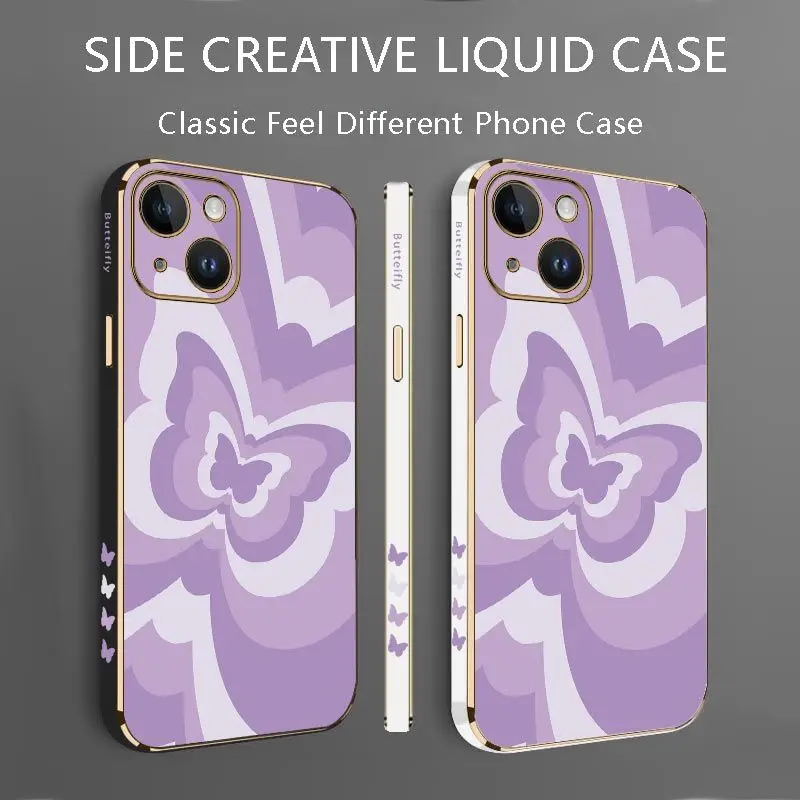 Purple Gradient Butterfly Luxury Plating Phone Case For iPhone 14 13 12 11 Plus Pro Max Mini X XR XS SE2020 8 7 6 6S Plus Cover