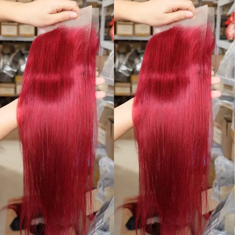 Человеческих волос Virgin Remy Кружева Фронтальная застежка 4x4 5x5 13x4 13x6 Прозрачные кружева Бразильские человеческие волосы Burg Красный цвет