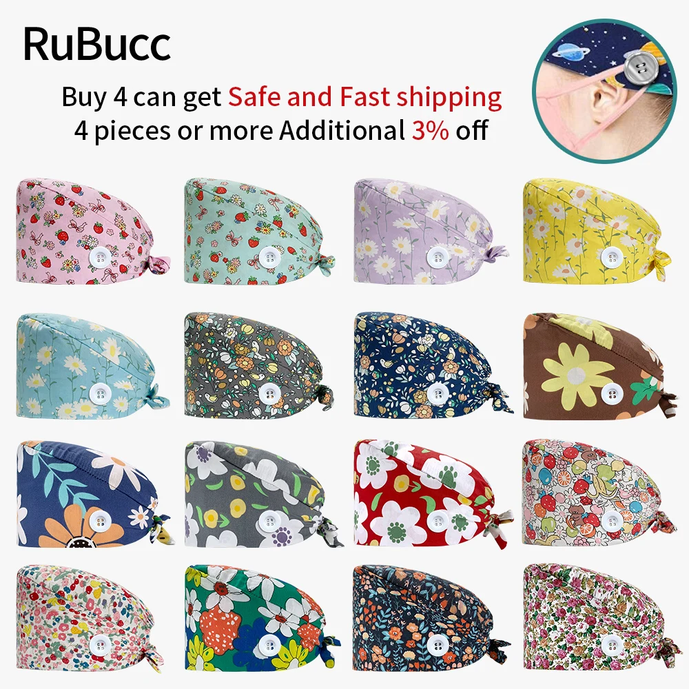 

Medical Hats with Buttons Men and Women Pet Hospital Operating Room Doctor Caps Pure Cotton Dental Clinic Doctor Nursing Hat New