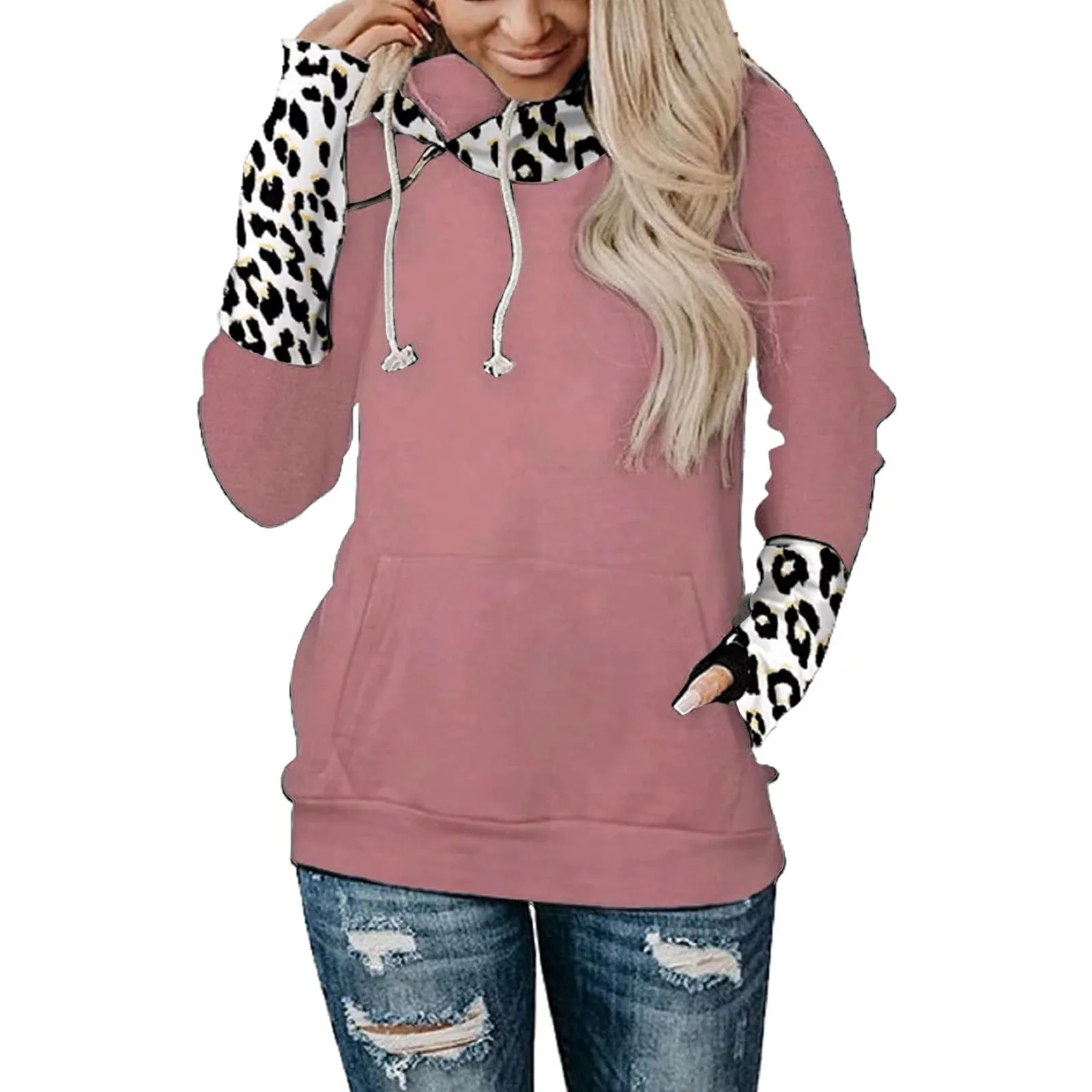 Зимние женские толстовки с карманами Осенний утепленный лоскутный свитшот