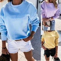 2022 popular autumn hoodies solid color simple long sleeve round neck womens casual sweater top streetwear women tops
