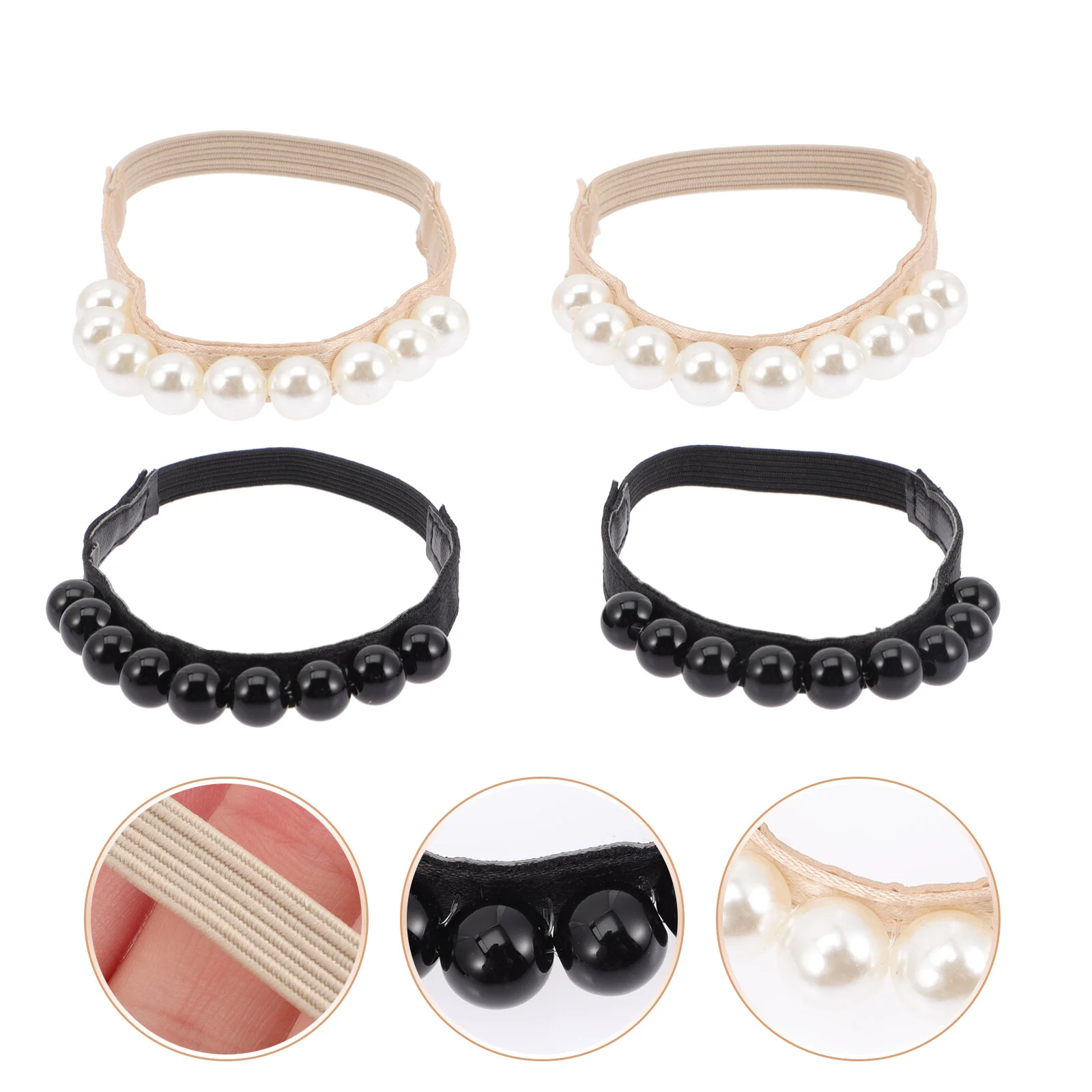 

2 Pairs Women Elastic Pearl Ankle Straps Anti-Drop Shoe Straps for High Heels