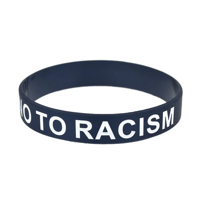 

50 PCS We All One No To Racism Silicone Wristband Black and White Adult Size