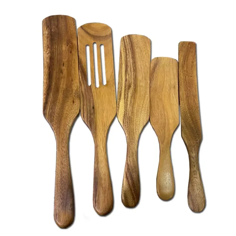 

5 Pcs Wooden Spurtles Set,Natural Teak Kitchen Utensils Set, Kitchen Tools Nonstick Cooking Set for Stirring,Serving