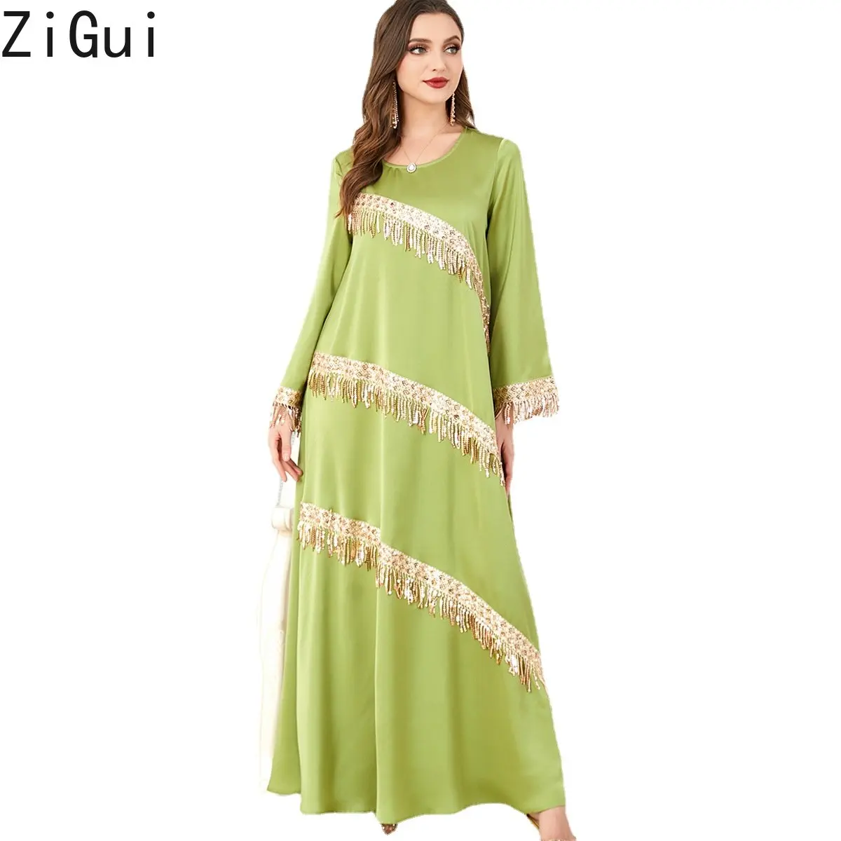 

Zigui Long Sequins Formal Dress Women Elegant Middle East Dubai Dress Women Clothing