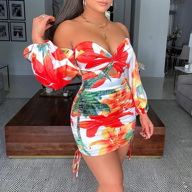 

Sexy Woman Flower Bodycon Dress 2022 Summer Outfits Fashion Printed V Neck Bodycon Midi Dresses Casual Vistido Feminino