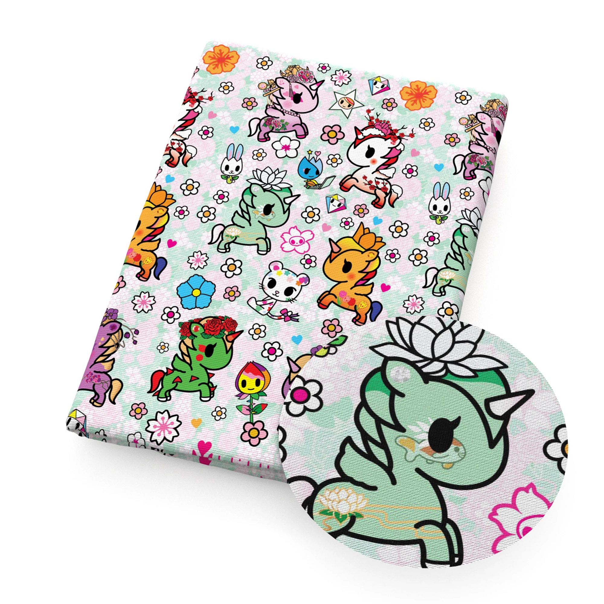 Половинная ткань из полиэстера и хлопка с мультяшным принтом единорога животных