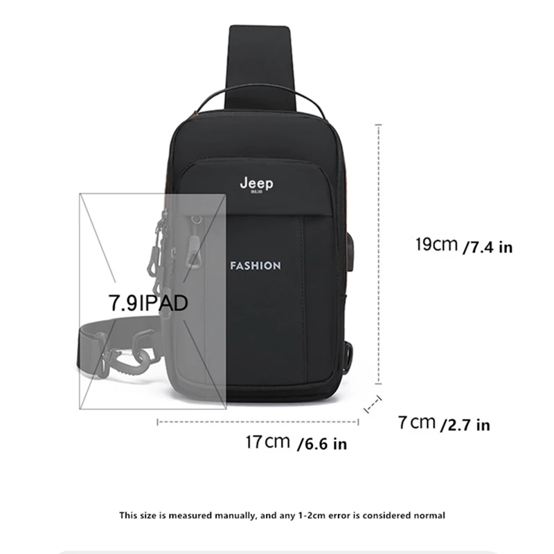 JEEP BULUO USB Crossbody Shoulder Bags High Quality Men Chest Anti-theft Fashion Travel PackSling Safety Lock Male