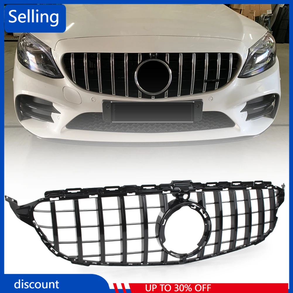 

GTR Styling Car Front GrillStyle Upper Grille For Mercedes Benz W205 C-Class C200 C250 C300 C350 2019 W/ Camera Gloss Black fr