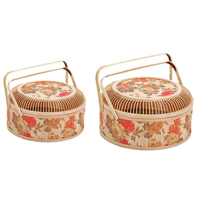 

Bamboo Woven Dragon Boat Festival Zongzi Moon Cake Retro Bamboo Basket Gift Box Packaging Pastry Fruit Food Basket