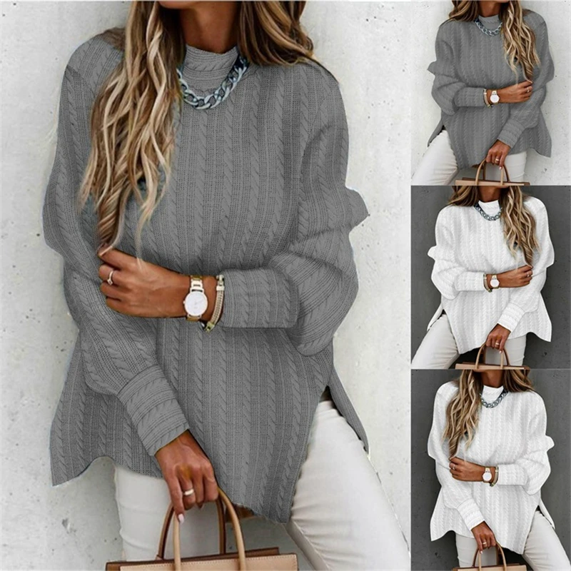 

Женский вязаный свитер в рубчик, элегантный однотонный Модный пуловер с круглым вырезом и длинным рукавом-фонариком, топы, женский зимний П...